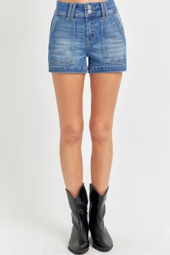 Lennon High Rise Patch Pocket Shorts Medium Wash
