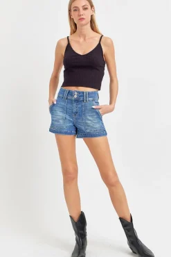 Lennon High Rise Patch Pocket Shorts Medium Wash