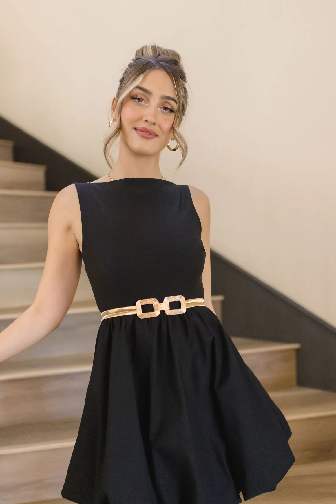 Lenny Double Square Metal Link Stretch Belt Gold