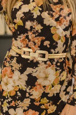 Lenny Double Square Metal Link Stretch Belt Gold
