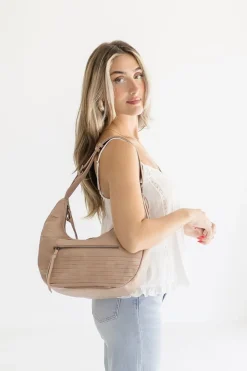 Leona Vegan Leather Hobo Shoulder Purse Taupe