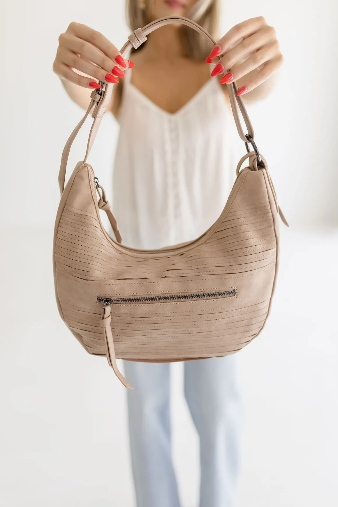 Leona Vegan Leather Hobo Shoulder Purse Taupe