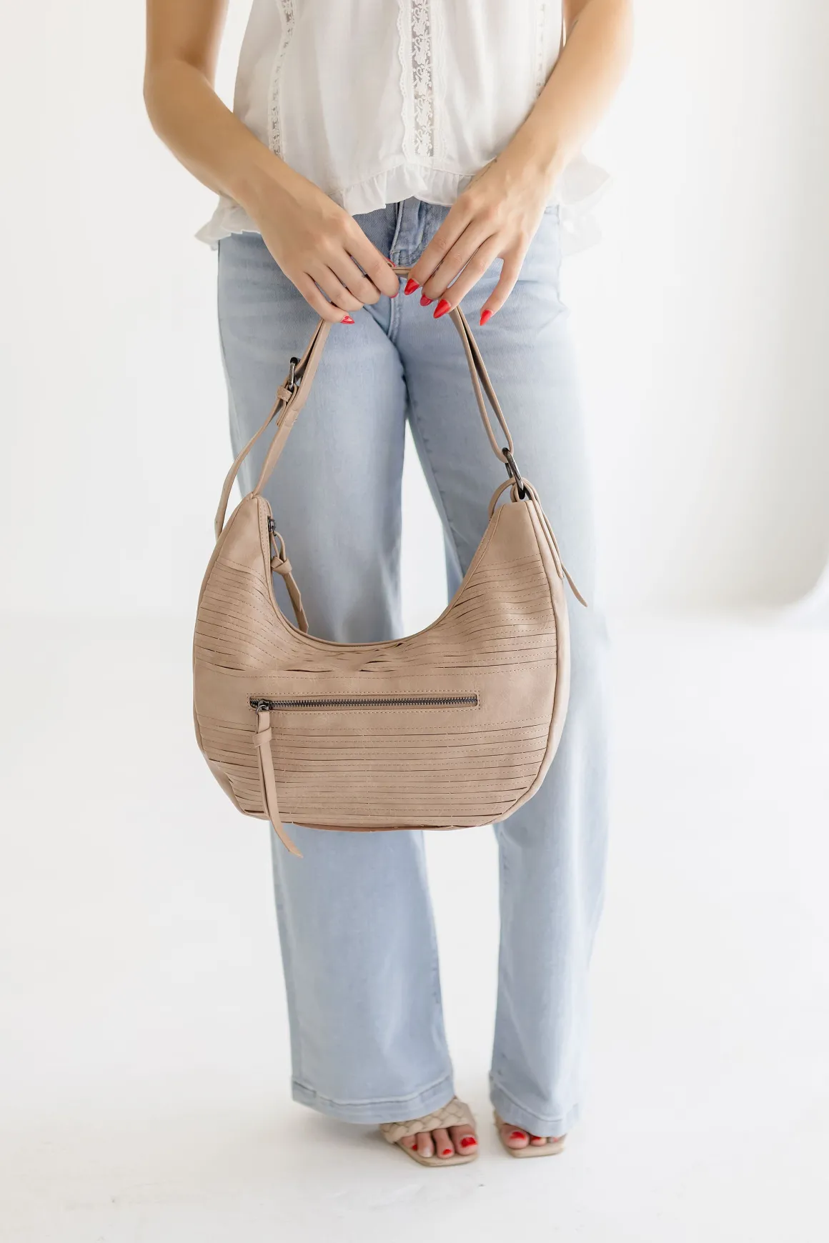 Leona Vegan Leather Hobo Shoulder Purse Taupe