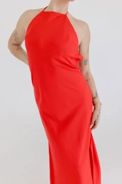 Leticia Sleeveless Halter Tie Maxi Dress Red