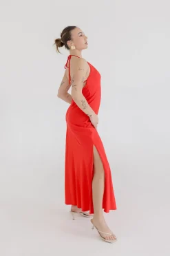 Leticia Sleeveless Halter Tie Maxi Dress Red