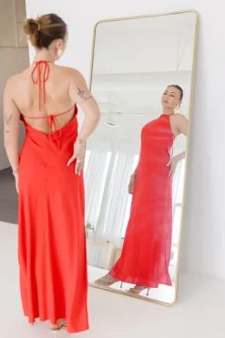 Leticia Sleeveless Halter Tie Maxi Dress Red