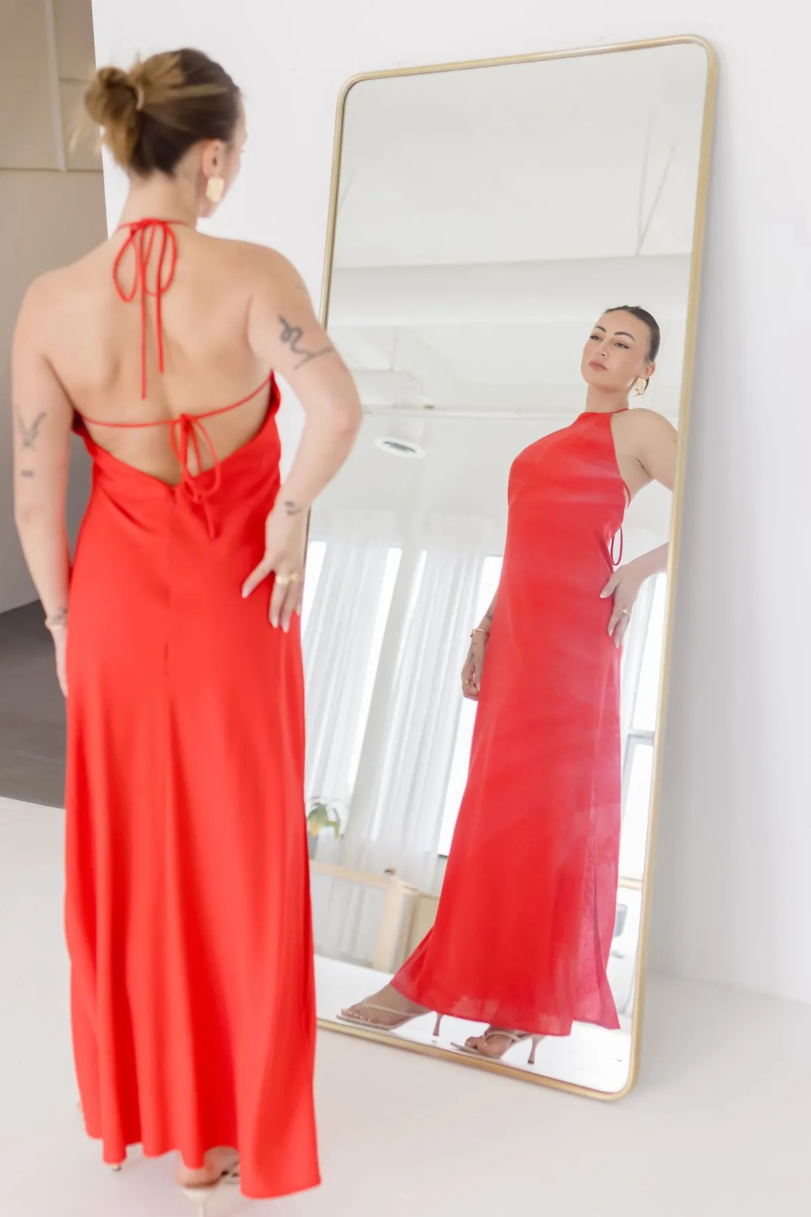 Leticia Sleeveless Halter Tie Maxi Dress Red