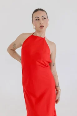 Leticia Sleeveless Halter Tie Maxi Dress Red