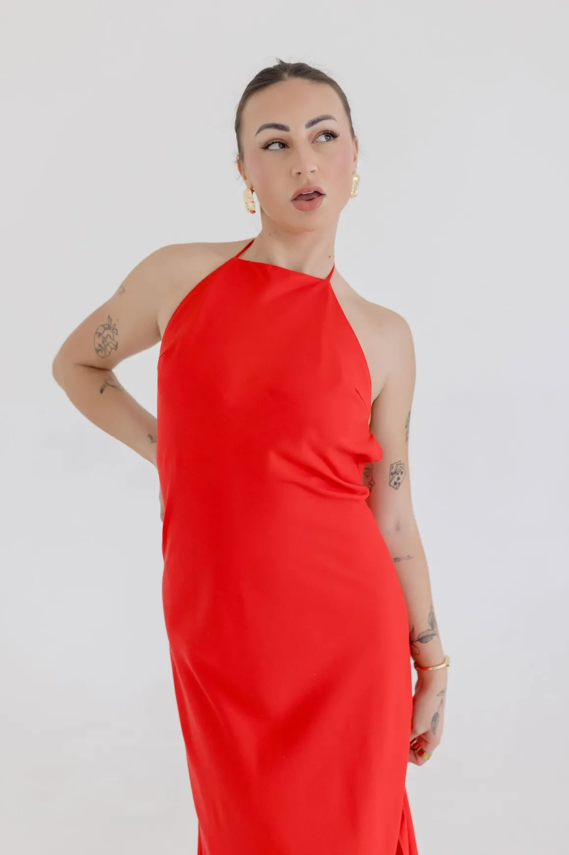 Leticia Sleeveless Halter Tie Maxi Dress Red