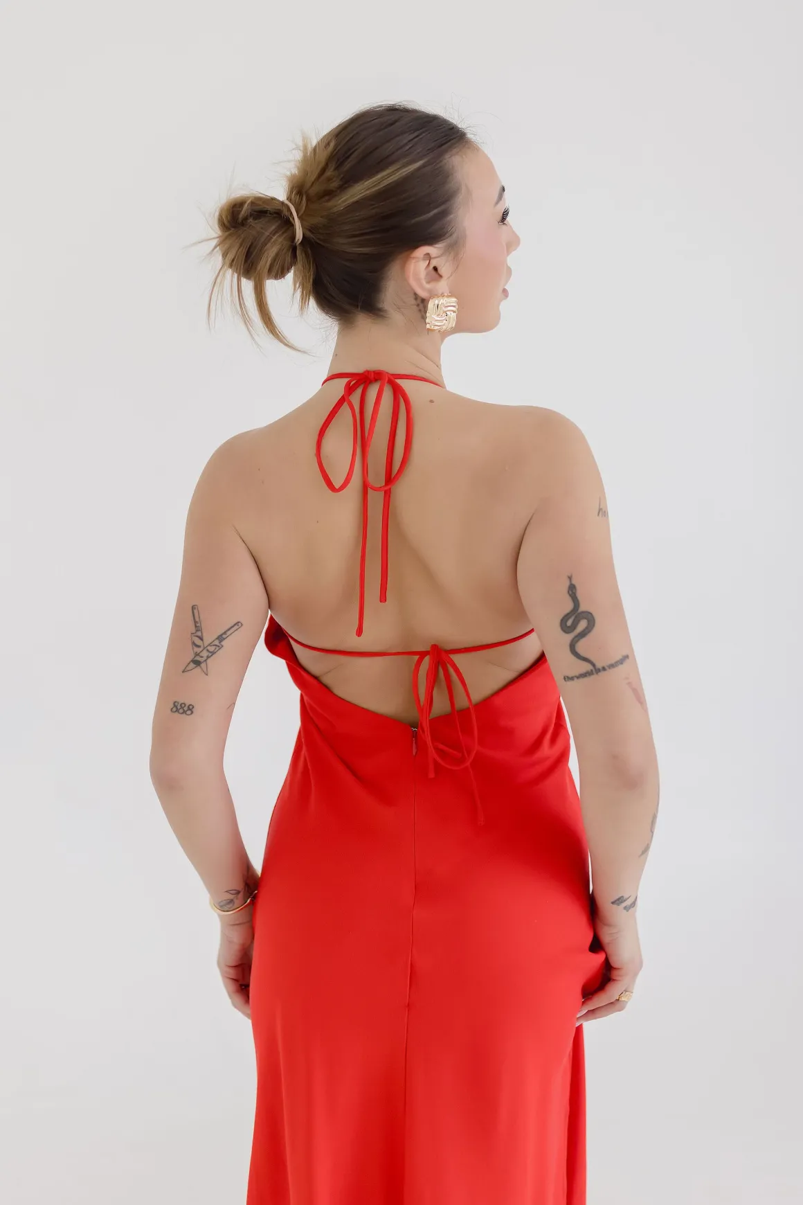 Leticia Sleeveless Halter Tie Maxi Dress Red