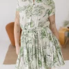 Lexa Short Sleeve Floral Print Button Down Mini Dress Green