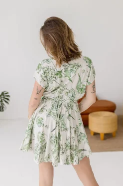 Lexa Short Sleeve Floral Print Button Down Mini Dress Green