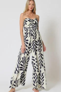 Liliana Sleeveless Front Tie Printed Wide leg Jumpsuit Ivory