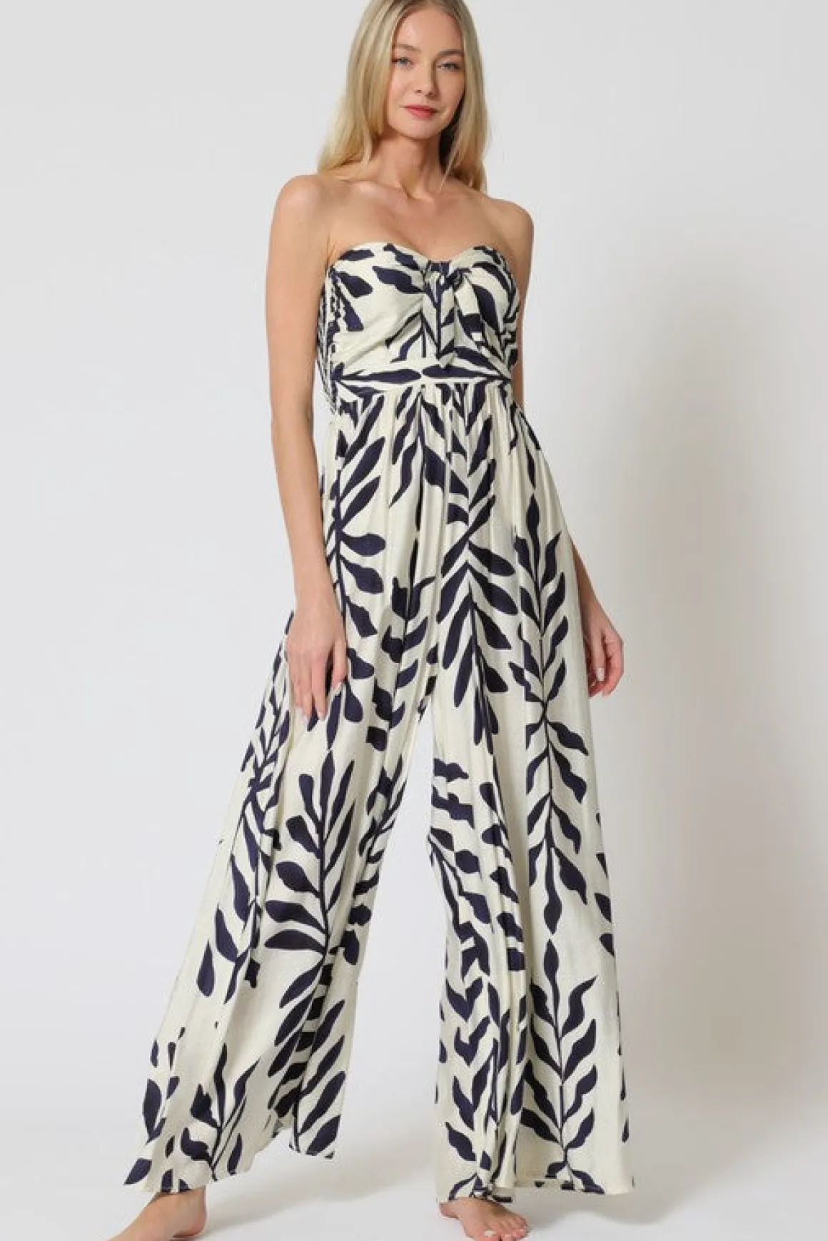 Liliana Sleeveless Front Tie Printed Wide leg Jumpsuit Ivory