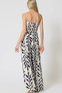 Liliana Sleeveless Front Tie Printed Wide leg Jumpsuit Ivory