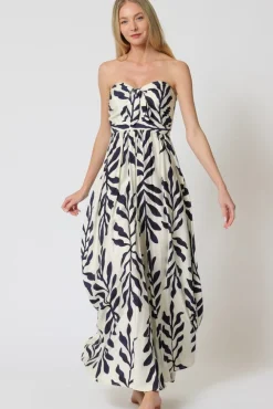 Liliana Sleeveless Front Tie Printed Wide leg Jumpsuit Ivory