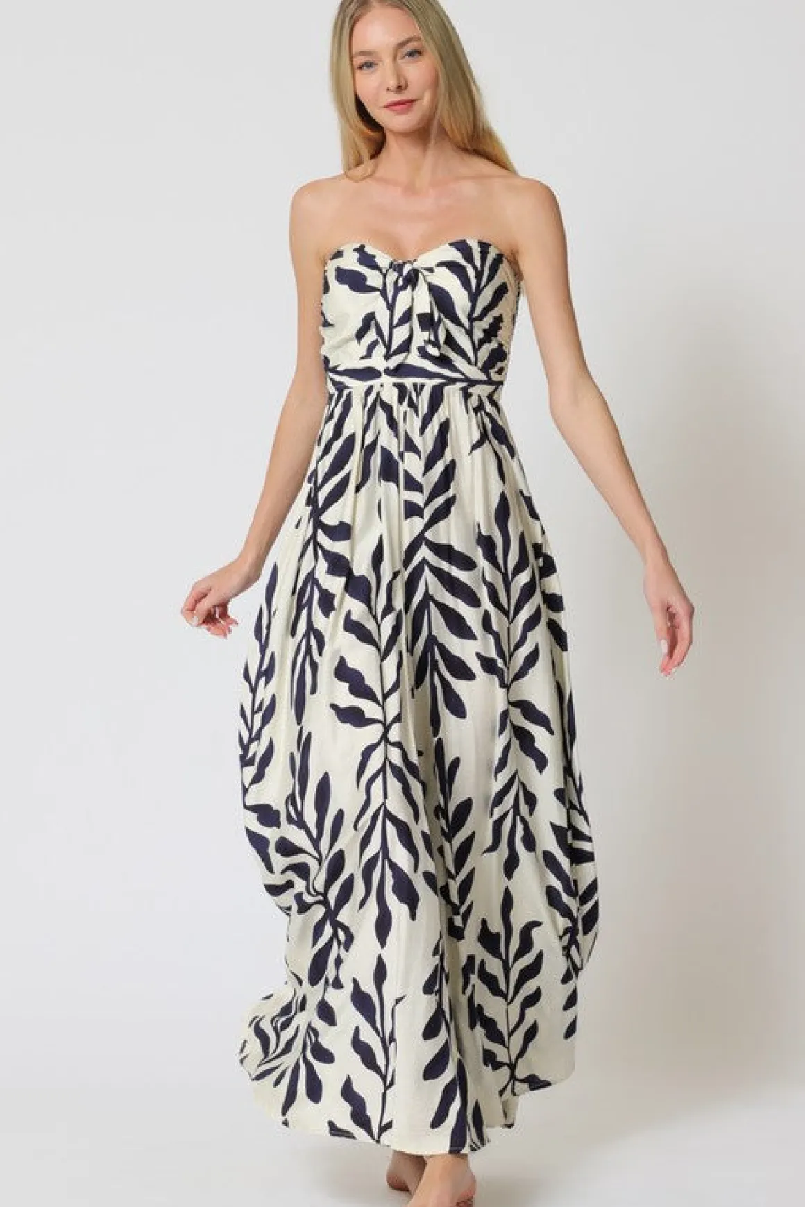 Liliana Sleeveless Front Tie Printed Wide leg Jumpsuit Ivory