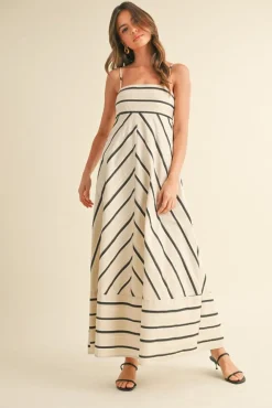 Lindsey Sleeveless Stripe Print Maxi Dress Cream