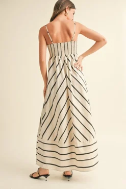 Lindsey Sleeveless Stripe Print Maxi Dress Cream