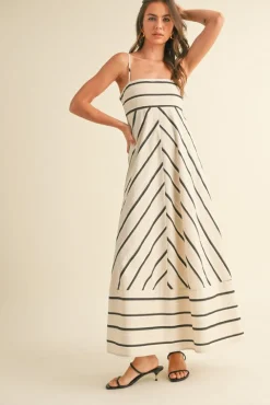 Lindsey Sleeveless Stripe Print Maxi Dress Cream