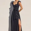 Lizette Flutter Sleeve Waist Tie Maxi Dress Navy