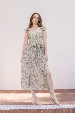 Lizette Flutter Sleeve Waist Tie Maxi Dress Lavender