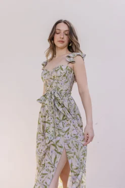 Lizette Flutter Sleeve Waist Tie Maxi Dress Lavender