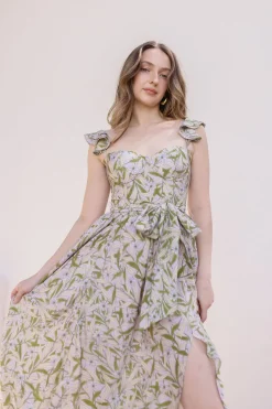 Lizette Flutter Sleeve Waist Tie Maxi Dress Lavender