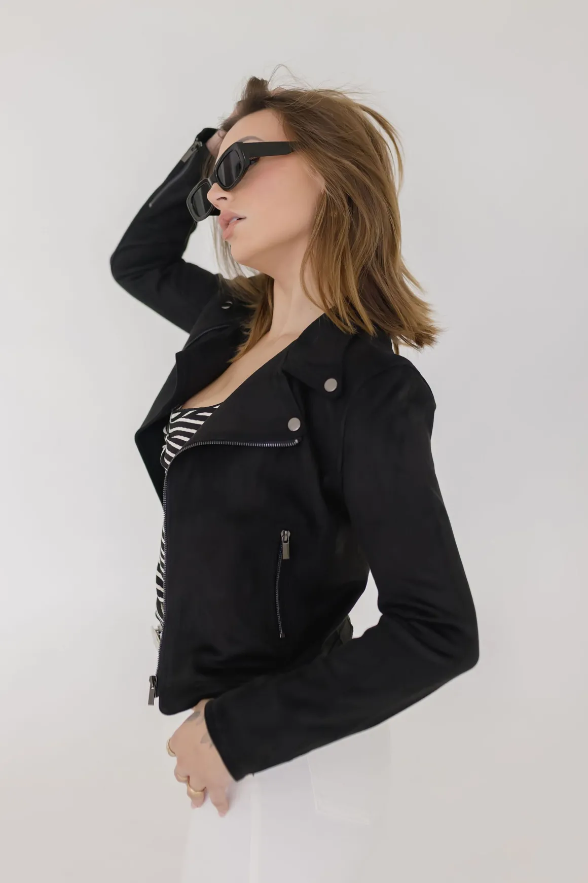 London Vegan Suede Moto Jacket Black