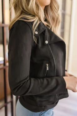 London Vegan Suede Moto Jacket Black