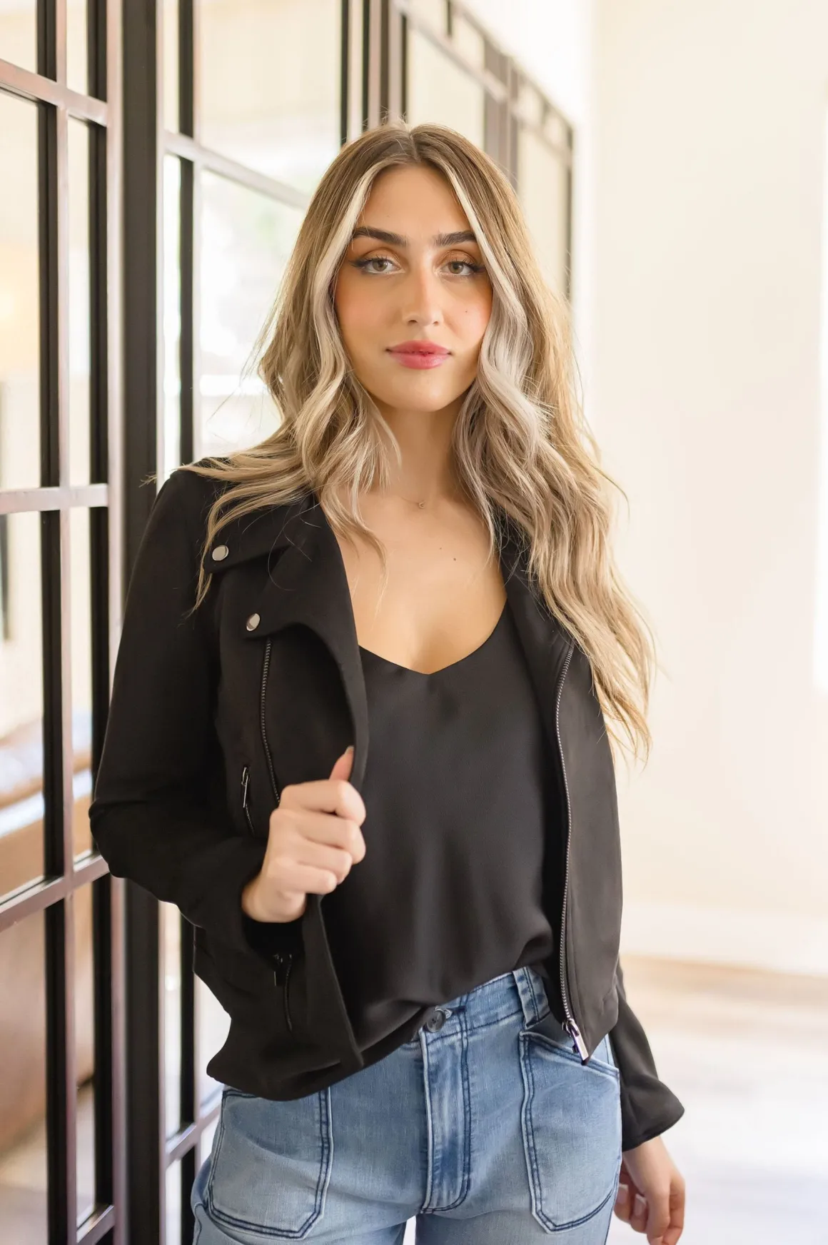 London Vegan Suede Moto Jacket Black
