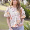 Lydia Short Puff Sleeve Floral Crochet Lace Top Sage