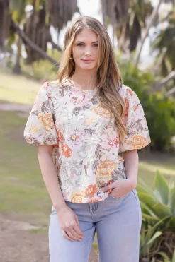 Lydia Short Puff Sleeve Floral Crochet Lace Top Sage