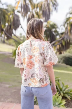Lydia Short Puff Sleeve Floral Crochet Lace Top Sage