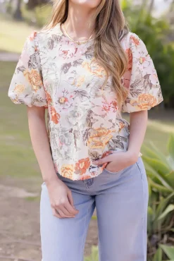 Lydia Short Puff Sleeve Floral Crochet Lace Top Sage