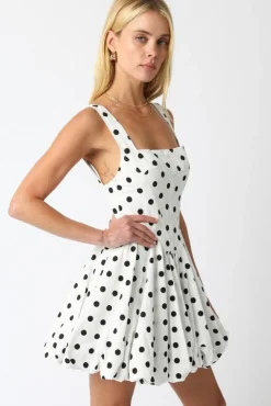 Lyla Sleeveless Polka Dot Print Mini Dress White