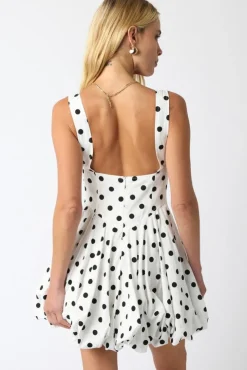 Lyla Sleeveless Polka Dot Print Mini Dress White