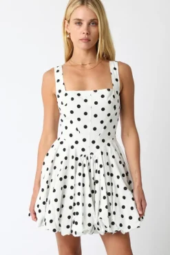 Lyla Sleeveless Polka Dot Print Mini Dress White