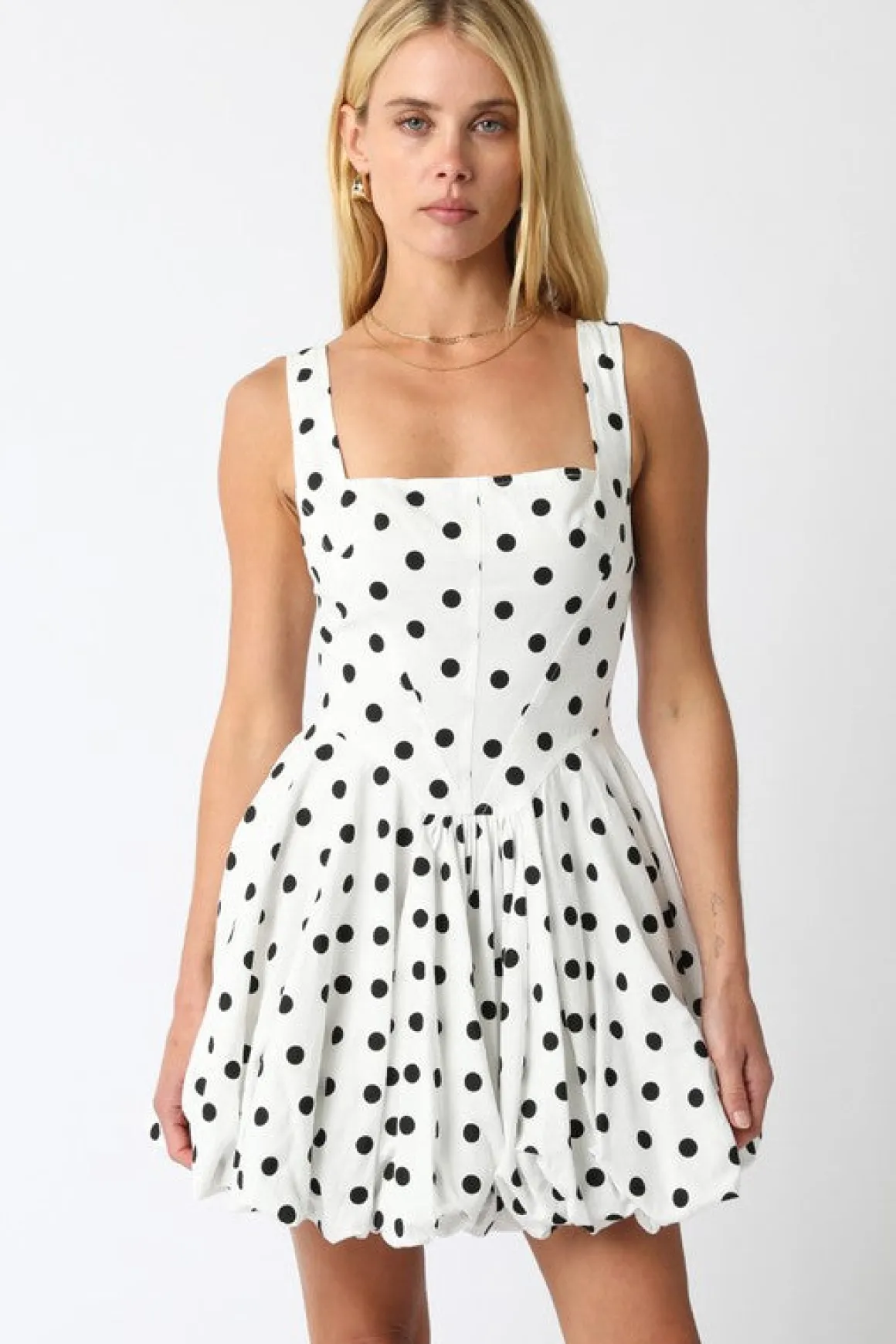 Lyla Sleeveless Polka Dot Print Mini Dress White
