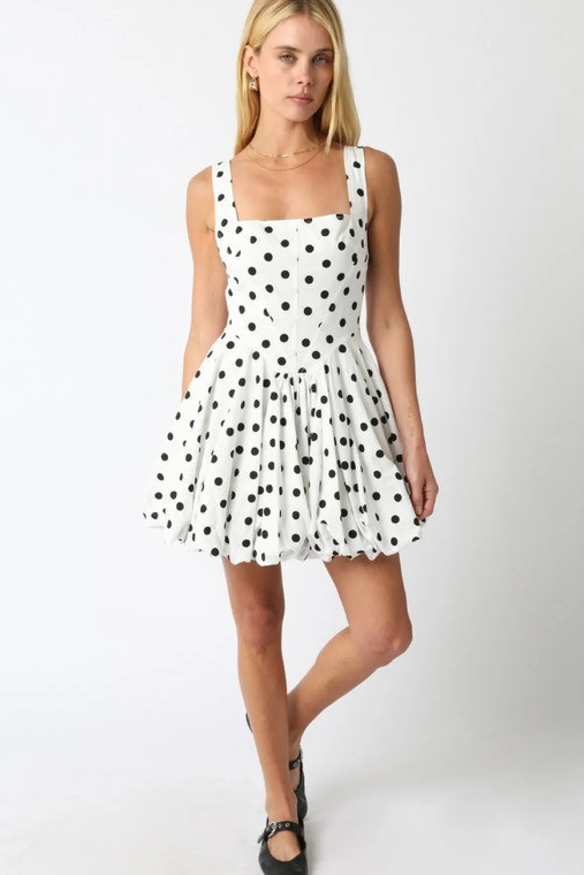 Lyla Sleeveless Polka Dot Print Mini Dress White