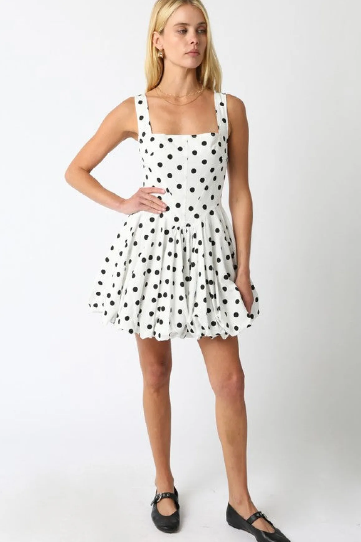 Lyla Sleeveless Polka Dot Print Mini Dress White