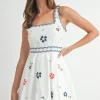 Maddie Sleeveless Embroidered Floral Print Mini Dress Navy