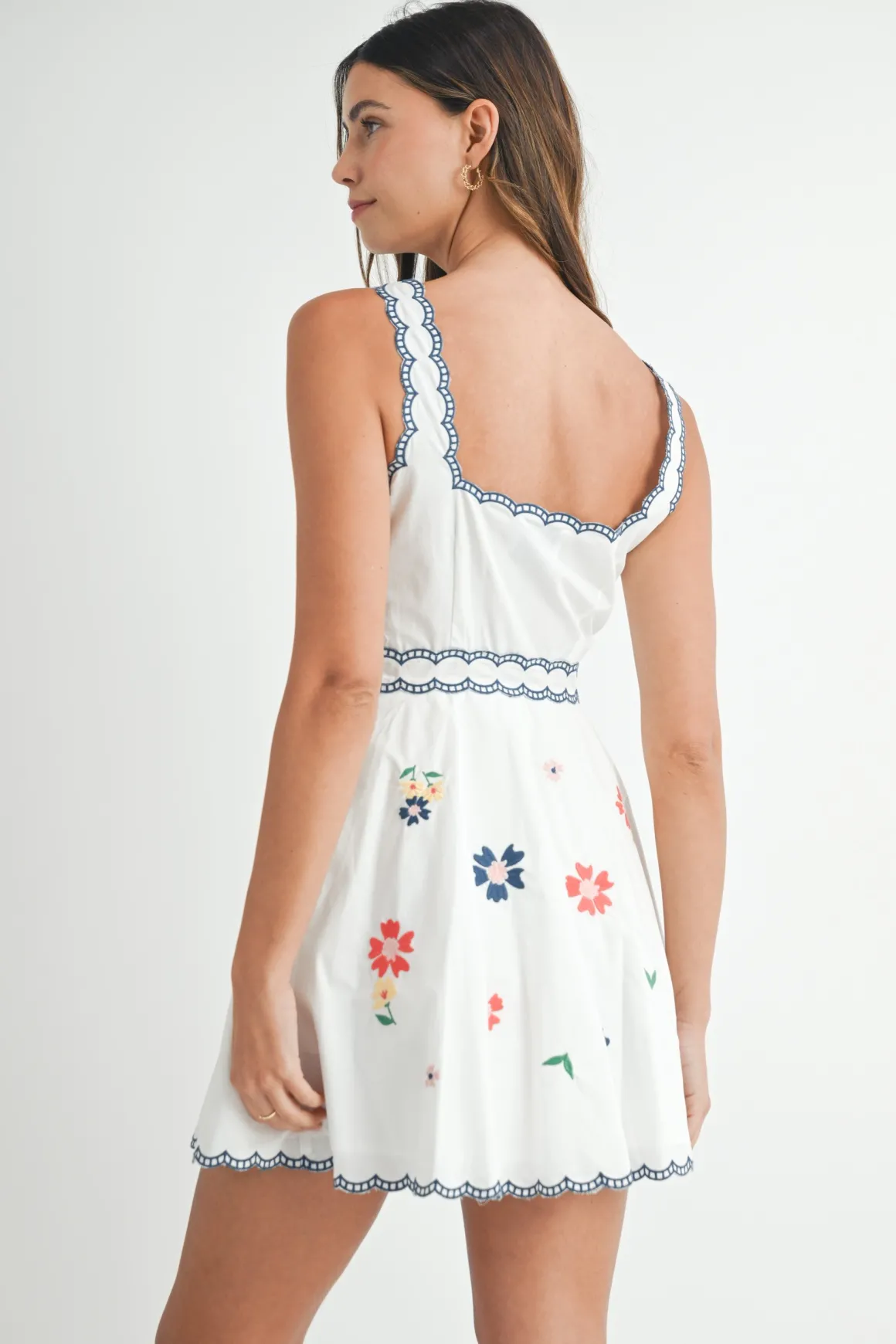 Maddie Sleeveless Embroidered Floral Print Mini Dress Navy