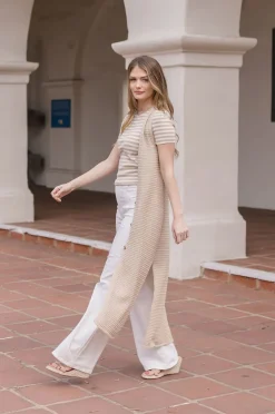 Mae Sleeveless Knit Button Down Long Cardigan Taupe