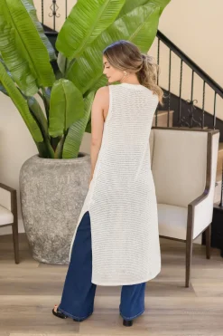 Mae Sleeveless Knit Button Down Long Cardigan White