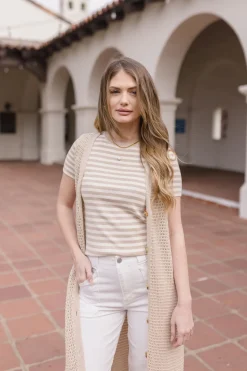 Mae Sleeveless Knit Button Down Long Cardigan Taupe