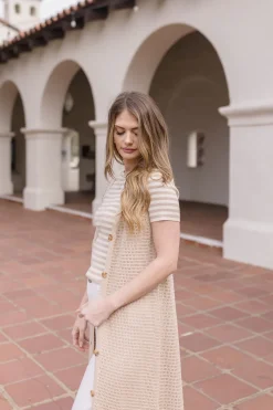 Mae Sleeveless Knit Button Down Long Cardigan Taupe