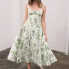 Maggie Sleeveless Corset Floral Print Midi Dress Green