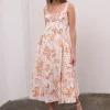 Maggie Sleeveless Corset Floral Print Midi Dress Ivory