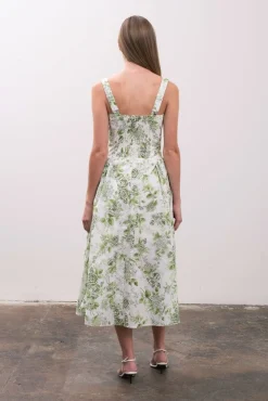 Maggie Sleeveless Corset Floral Print Midi Dress Green